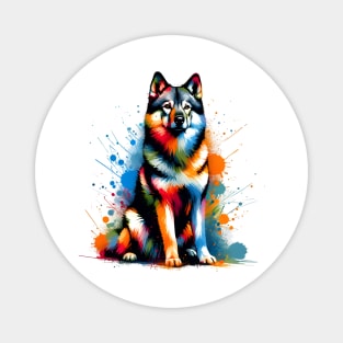 Vibrant Norwegian Elkhound in Colorful Splash Paint Style Magnet